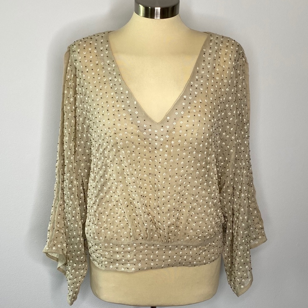 Lucky Brand Beaded Cold Shoulder Top